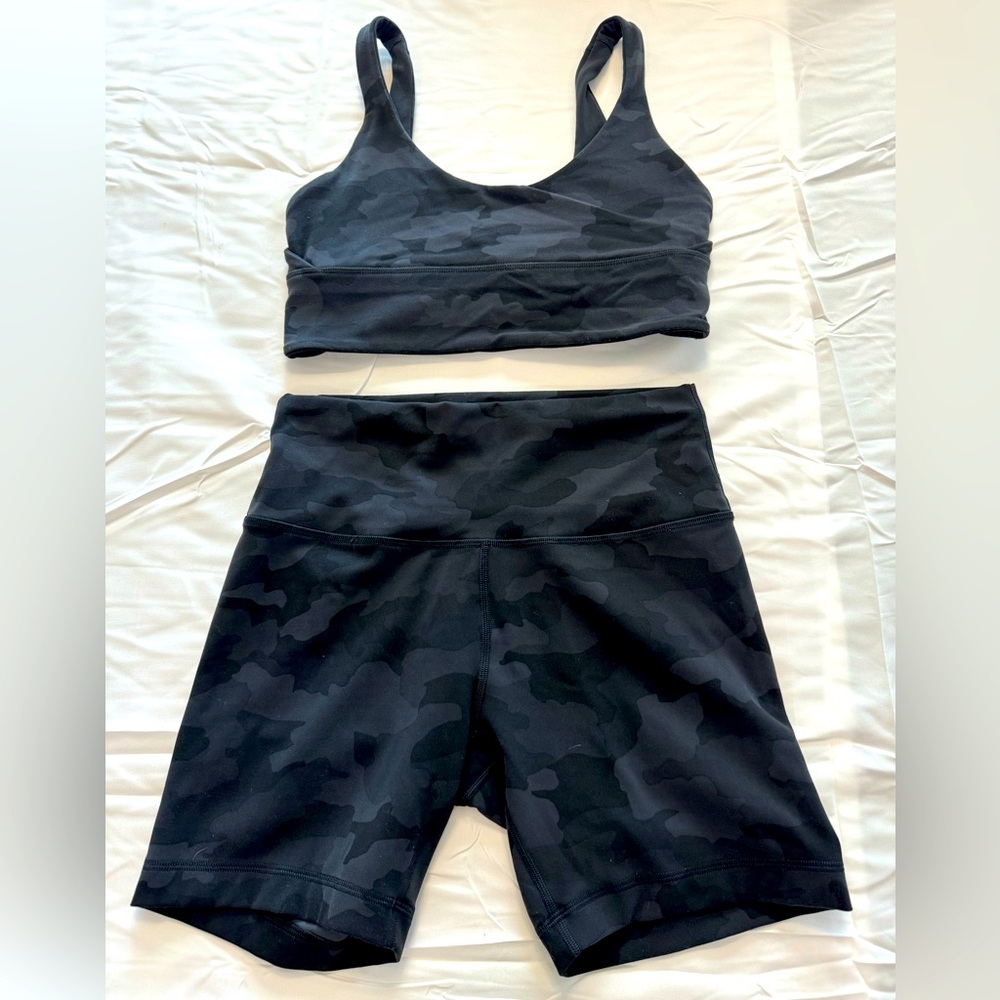 lululemon athletica Black Camo Leggings and Sports Bra Set